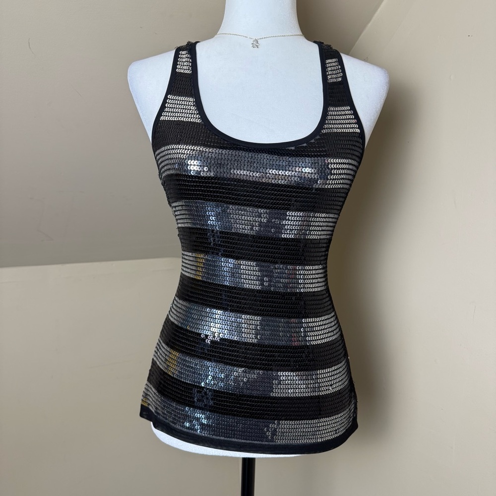 Brand “XXS”‎ Black and Silver Sequin Striped Women's Tank Top Size Medium